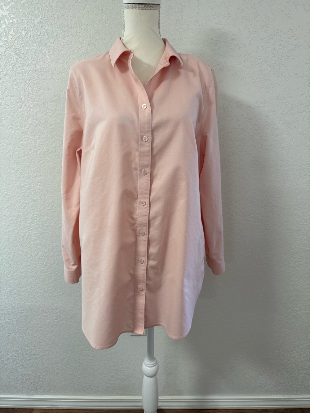 CHICO’S No Iron Button-Up Collared Pink Woven Cotton Long Sleeve Women 2